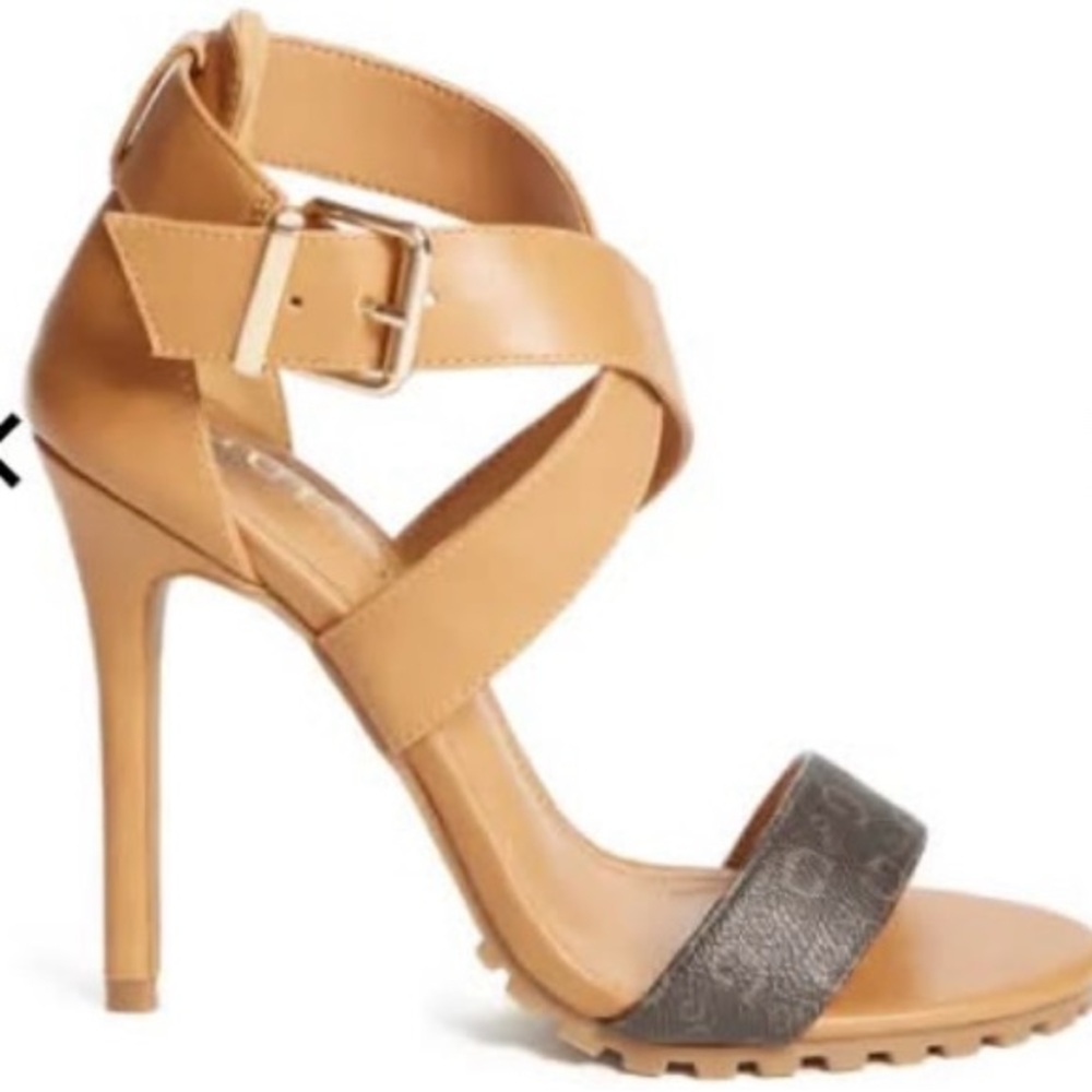 Guess Tan and Brown Strappy Heels
